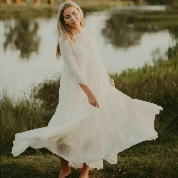 🌷 ZARA SWISS DOT FLOWY TULLE LONG DRESS PALE PINK 🌷 - Picture 1 of 7